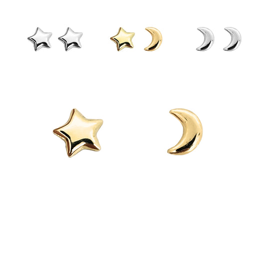 Aretes Estrella y Luna Llena Oro 10K, Tipo broquel