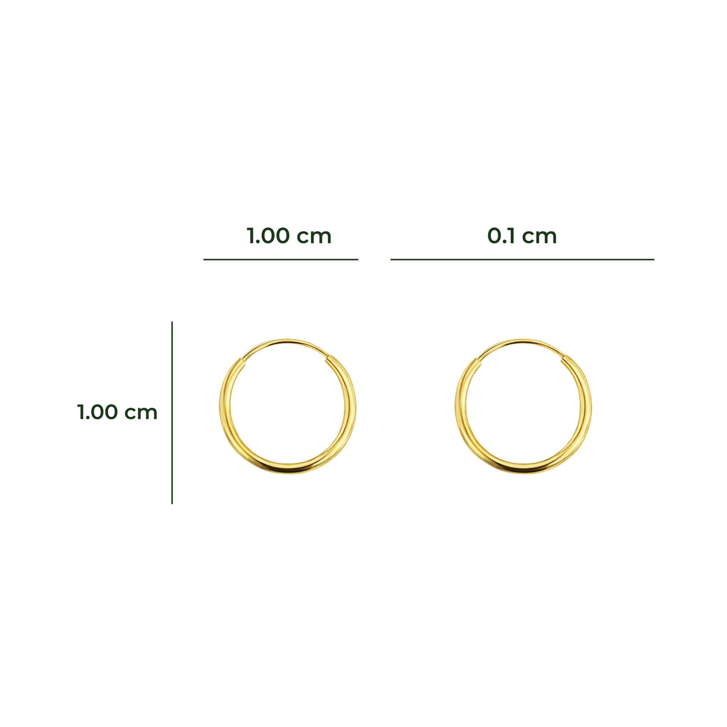 Aretes Oro 10K Broquel Huggies Lisas Oro Amarillo 10k Tamaño a Elegir 7 mm, 10 mm o 13 mm