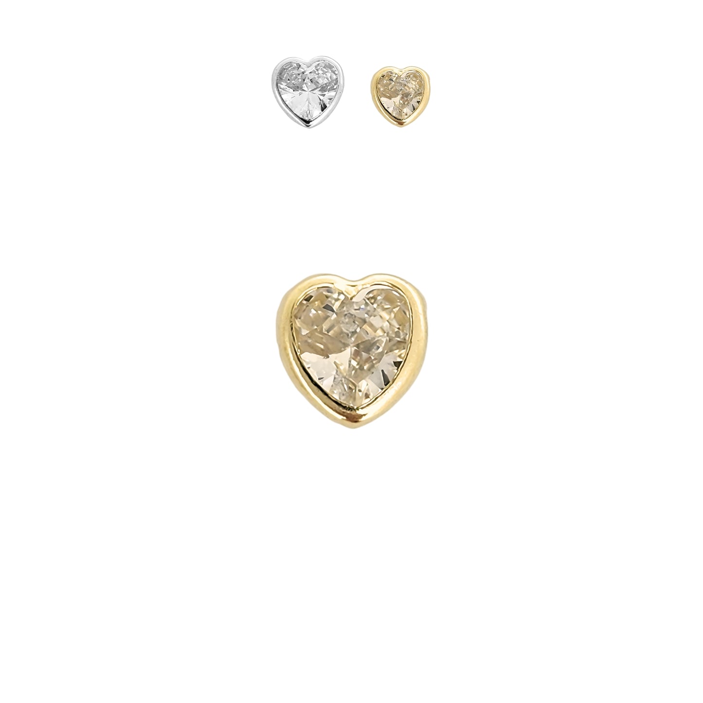 Aretes Oro 10K Broquel Corazón Zirconia Blanco 6 mm o 5 mm a elegir