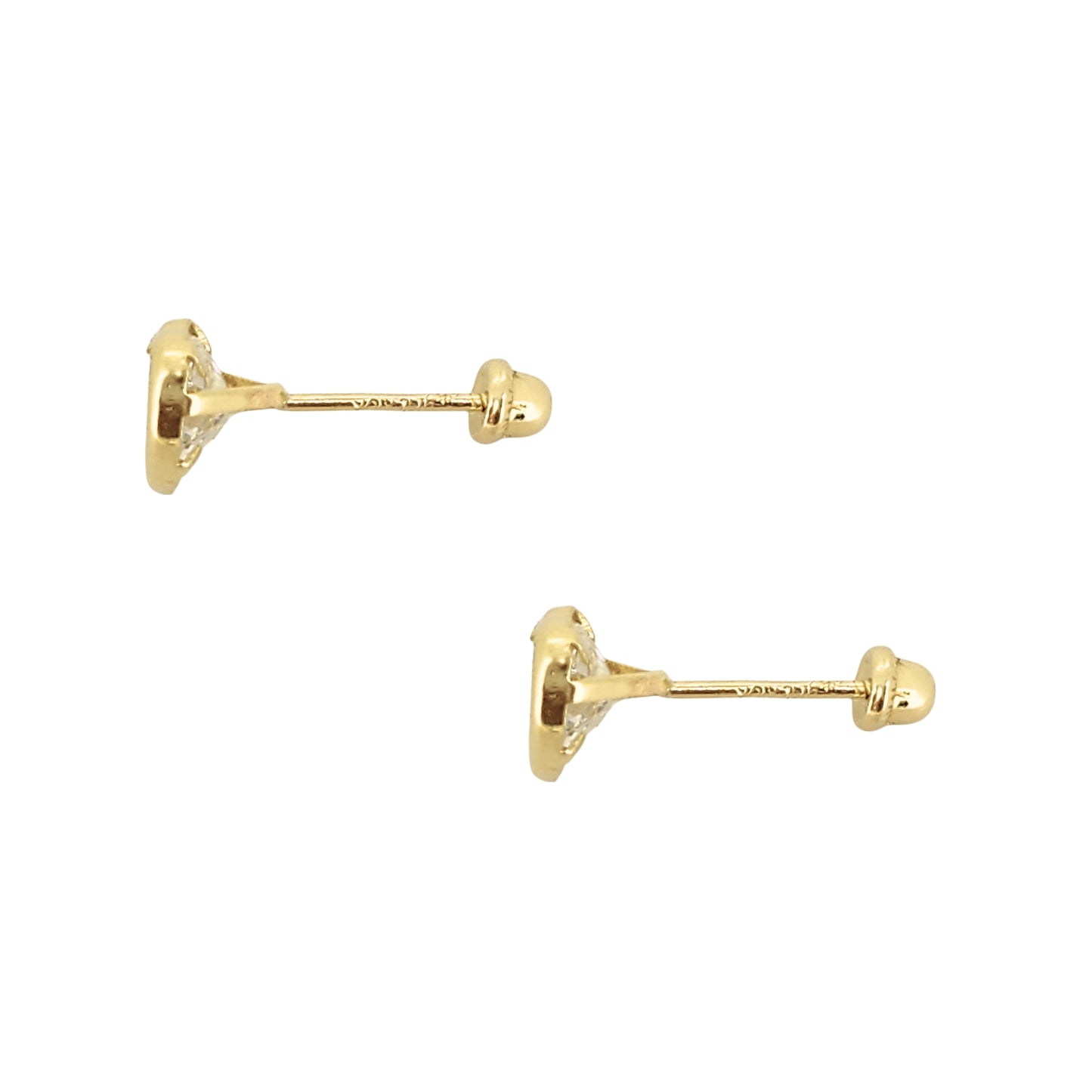 Aretes Oro 10K Broquel Corazón Zirconia Blanco 6 mm o 5 mm a elegir
