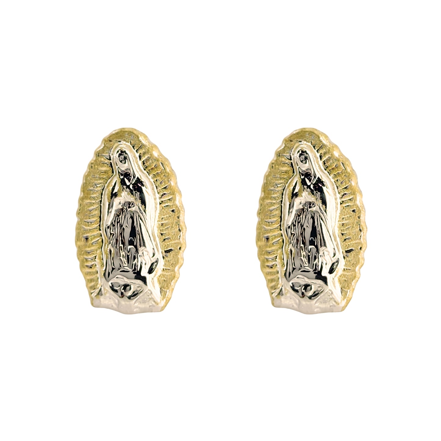 Aretes Oro 10K Broquel Virgen Bicolor