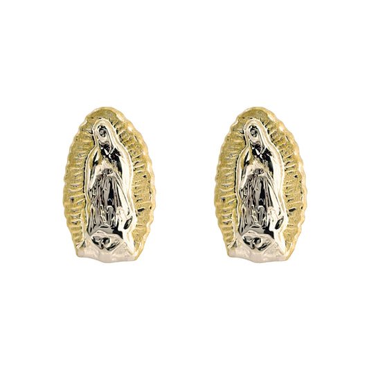 Aretes Oro 10K Broquel Virgen Bicolor