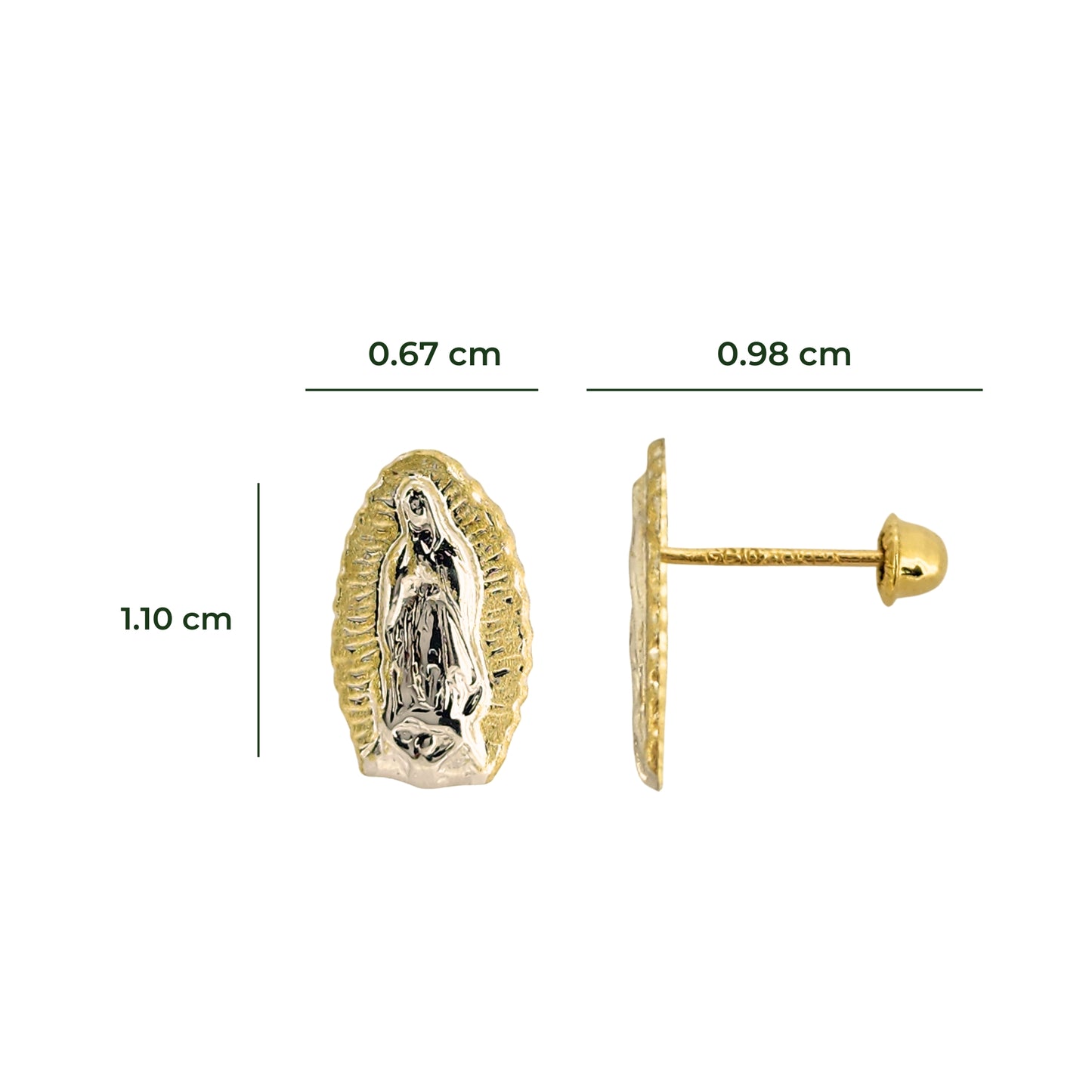 Aretes Oro 10K Broquel Virgen Bicolor