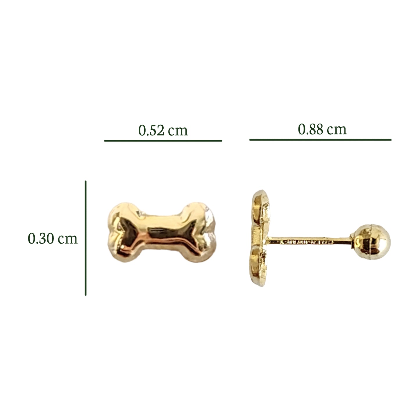 Aretes Hueso Perro Liso, Oro 10K Tipo Broquel