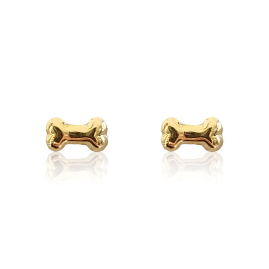 Aretes Hueso Perro Liso, Oro 10K Tipo Broquel