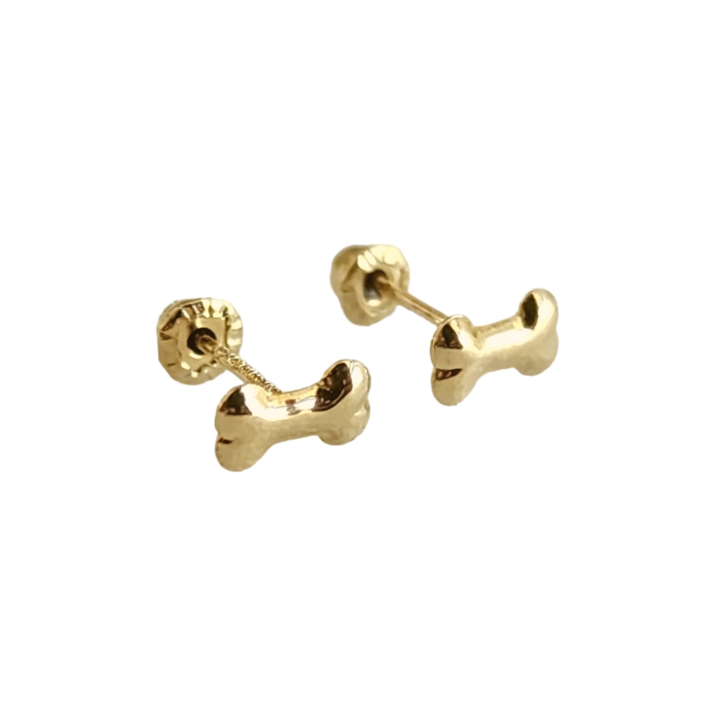 Aretes Hueso Perro Liso, Oro 10K Tipo Broquel