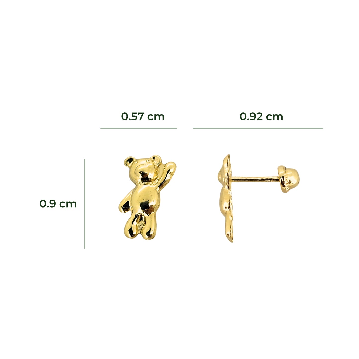 Aretes Oso Oro 10k, Tipo Broquel