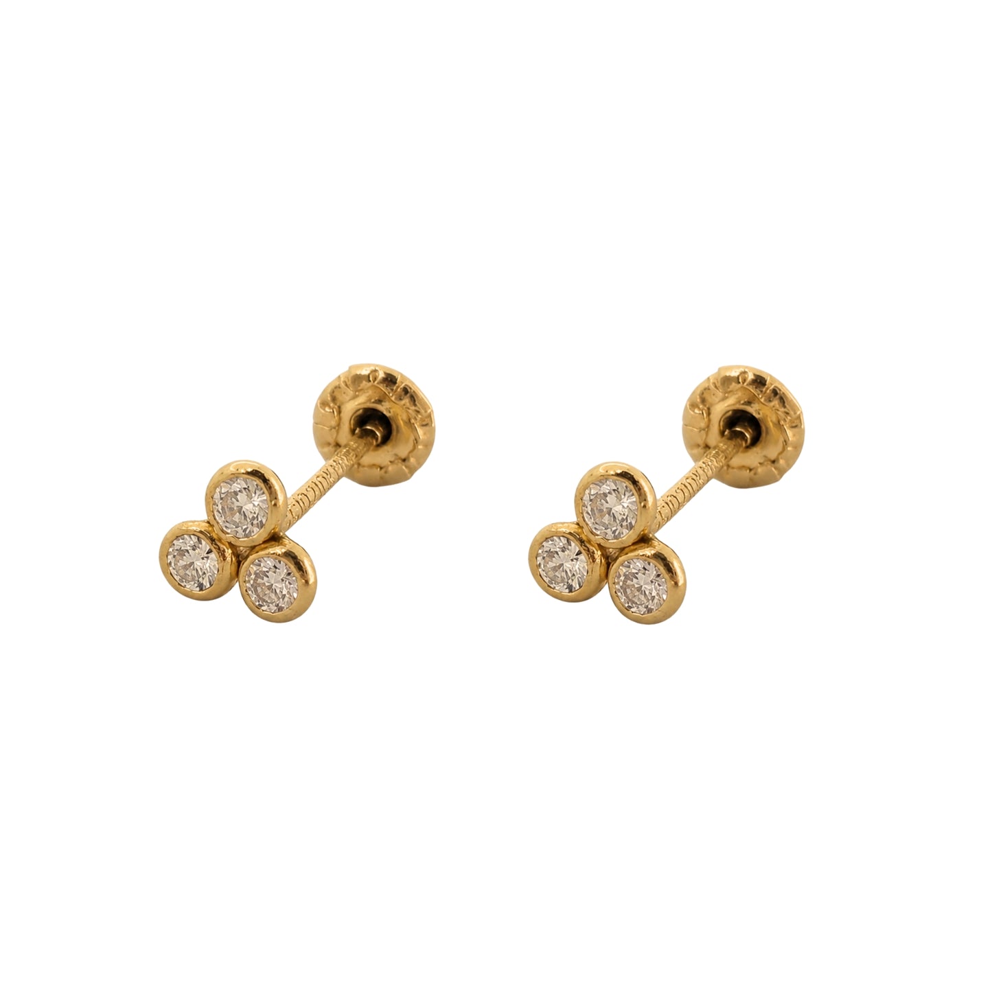 Aretes Trebol de Zirconias Bisel Oro 10k, Tipo broquel