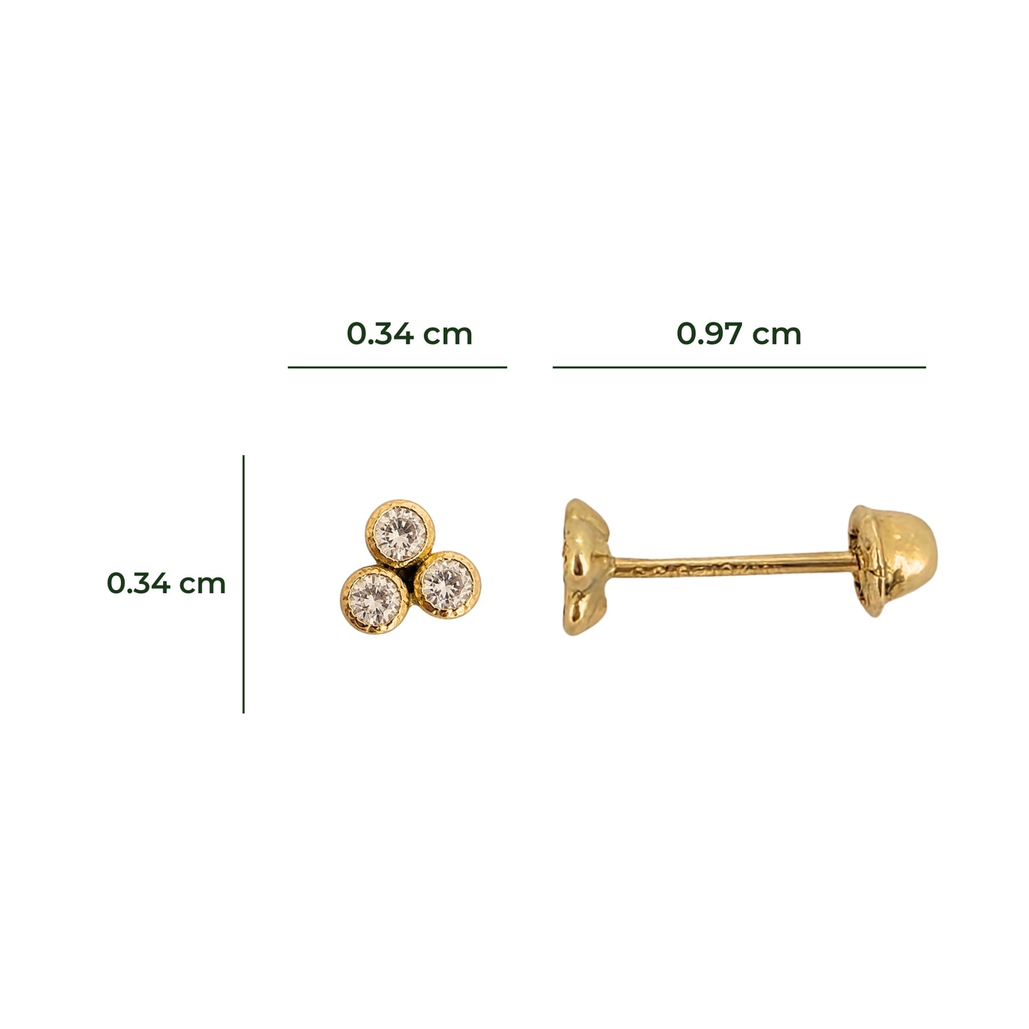 Aretes Trebol de Zirconias Bisel Oro 10k, Tipo broquel