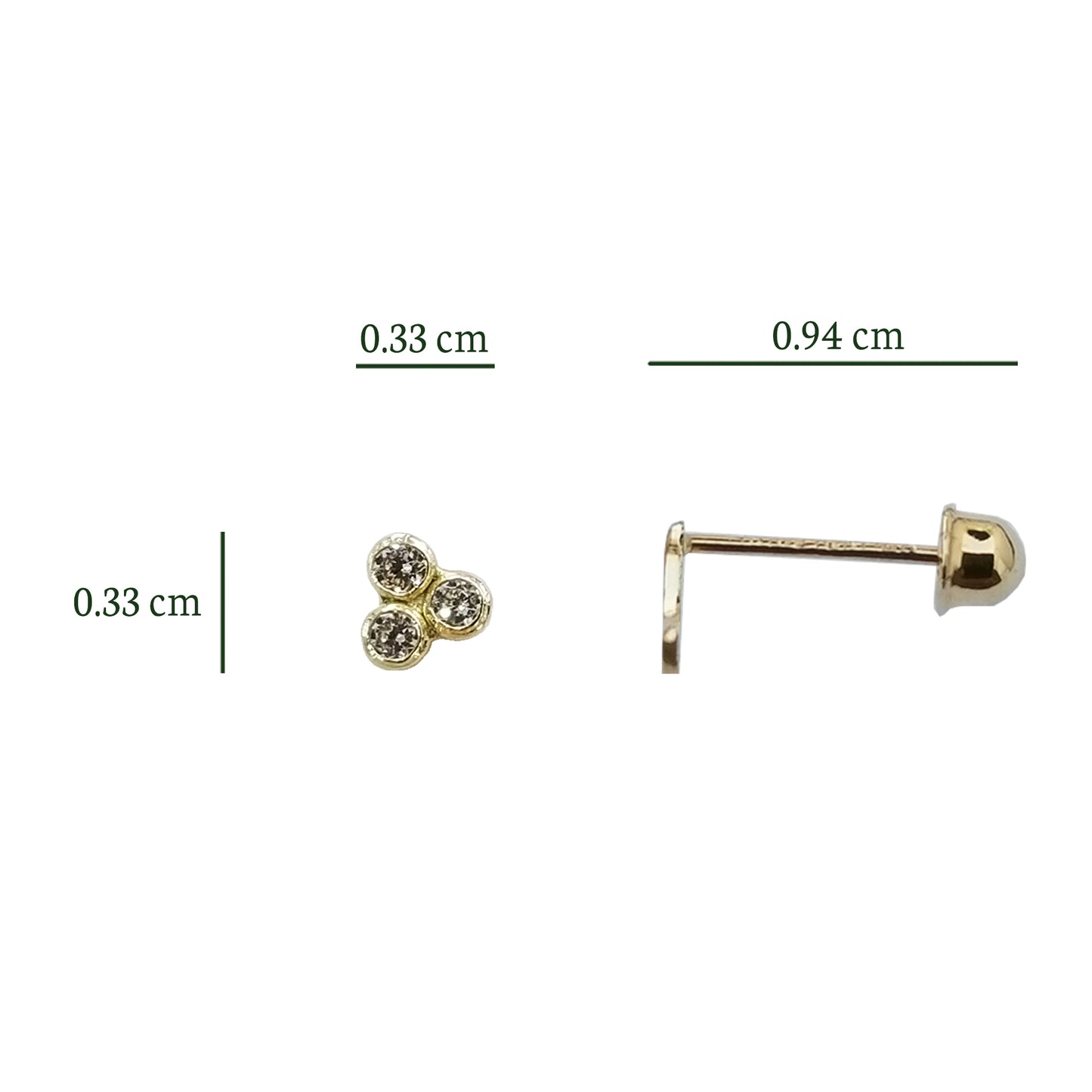 Aretes Trebol de Zirconias Bisel Oro 10k, Tipo broquel