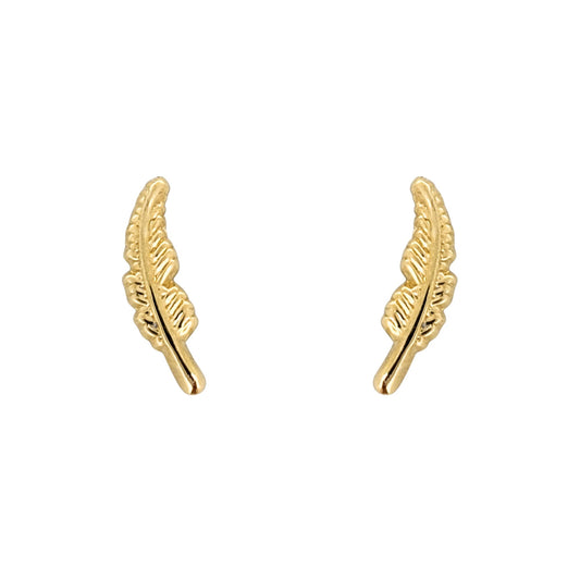 Aretes Oro 10K Broquel Pluma de Ave