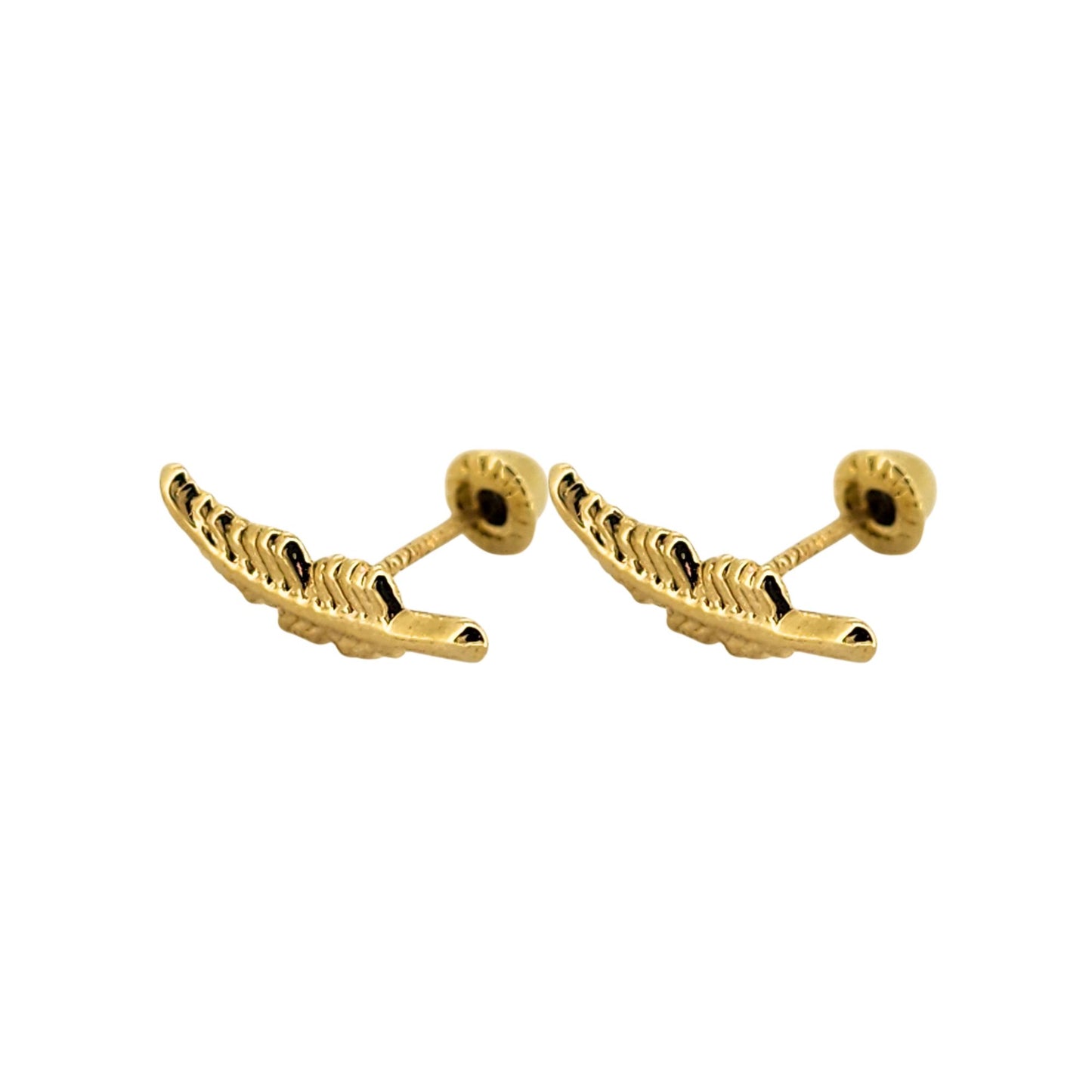 Aretes Oro 10K Broquel Pluma de Ave