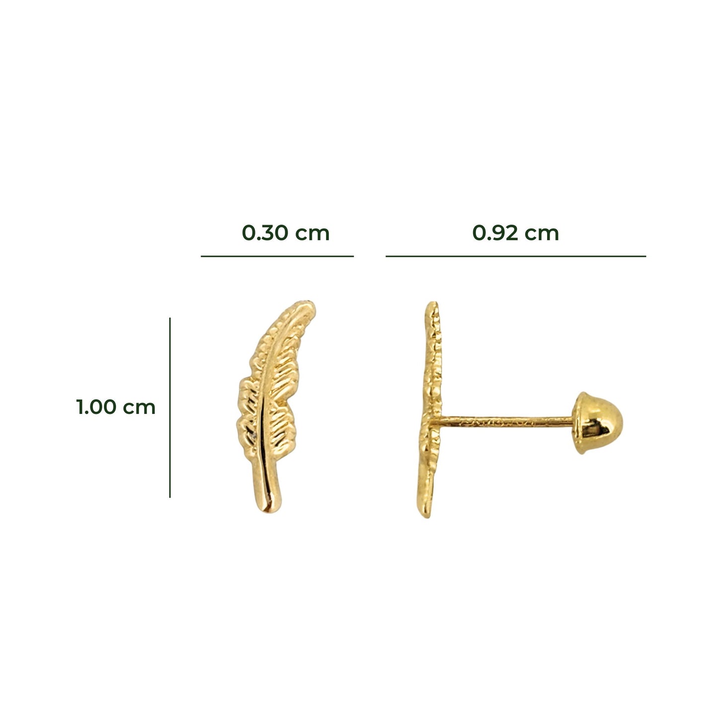 Aretes Oro 10K Broquel Pluma de Ave