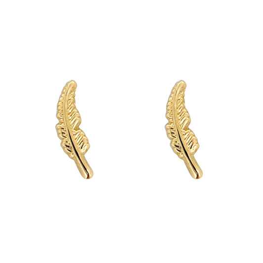 Aretes Oro 10K Broquel Pluma de Ave