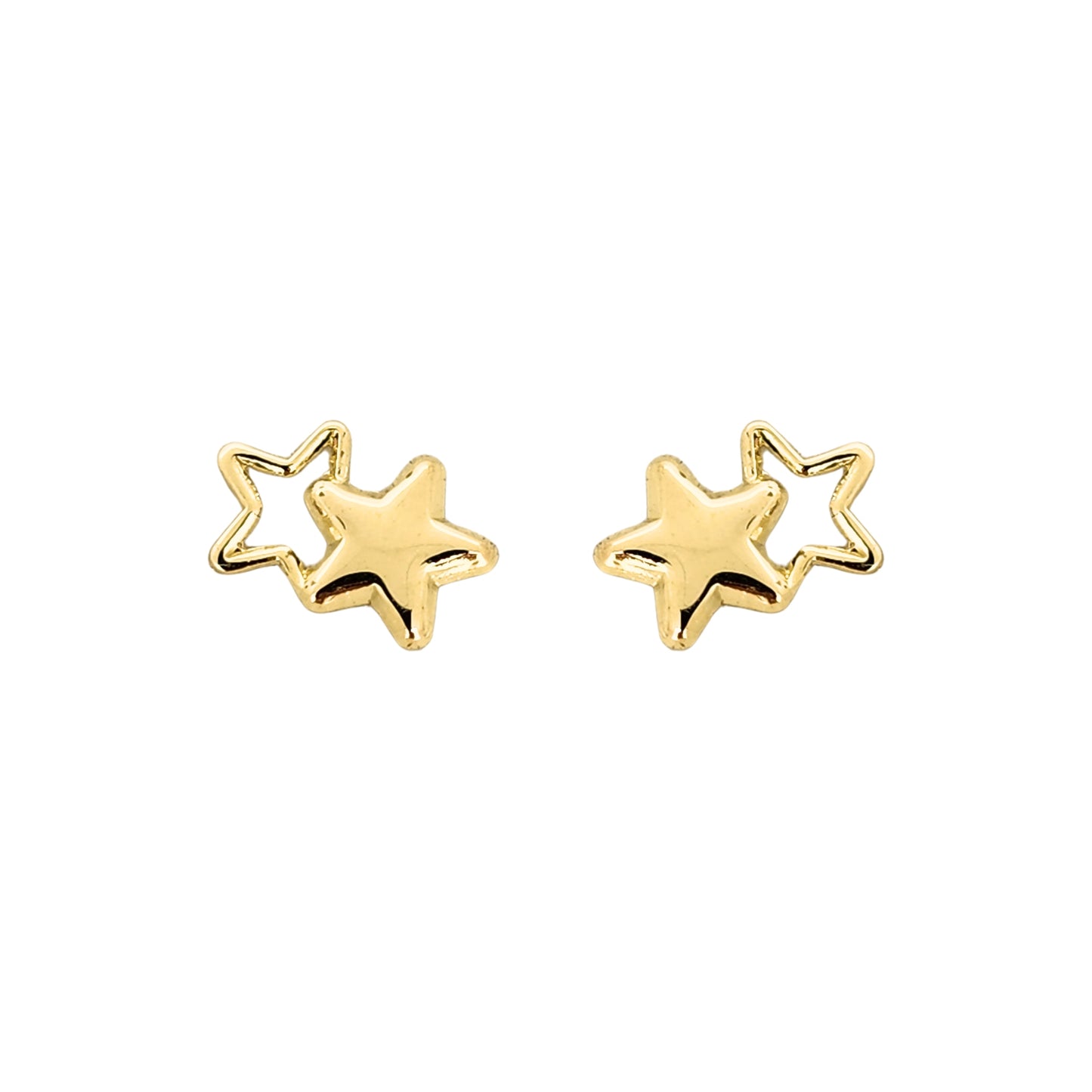 Aretes Estrella Doble Silueta, Oro 10K Tipo Broquel