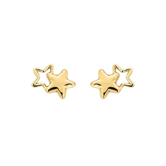 Aretes Estrella Doble Silueta, Oro 10K Tipo Broquel