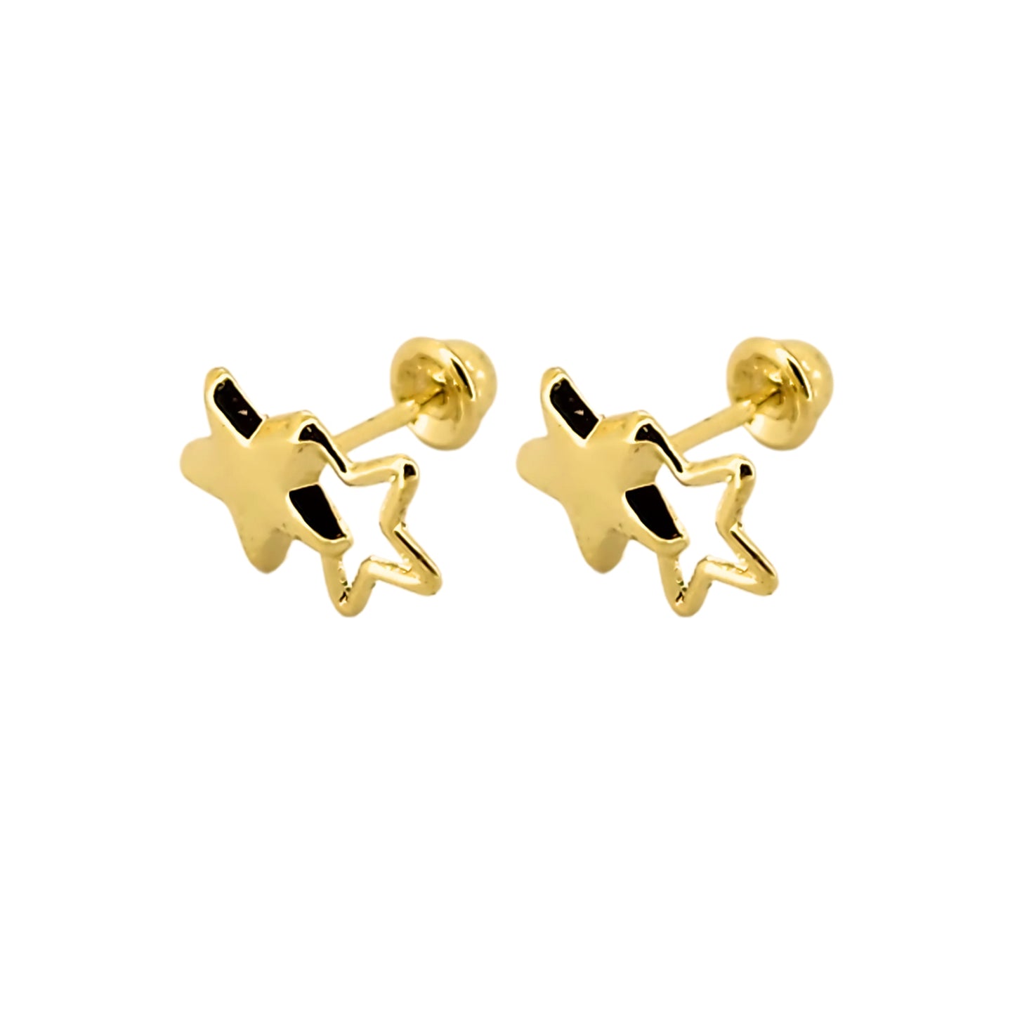 Aretes Estrella Doble Silueta, Oro 10K Tipo Broquel