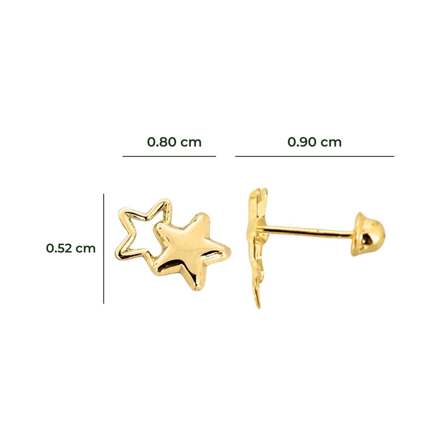 Aretes Estrella Doble Silueta, Oro 10K Tipo Broquel