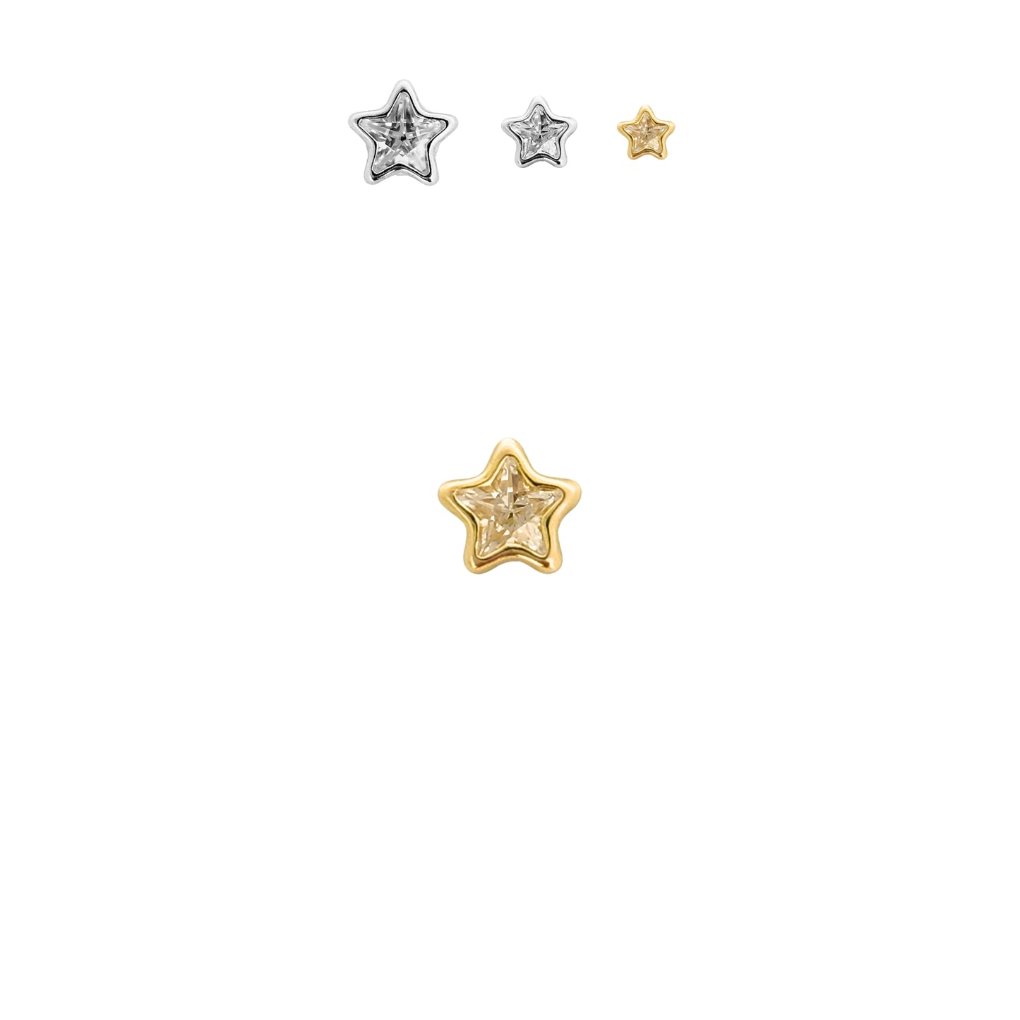 Aretes Oro 10K Broquel Estrella Zirconia 3, 4 o 6 mm a elegir