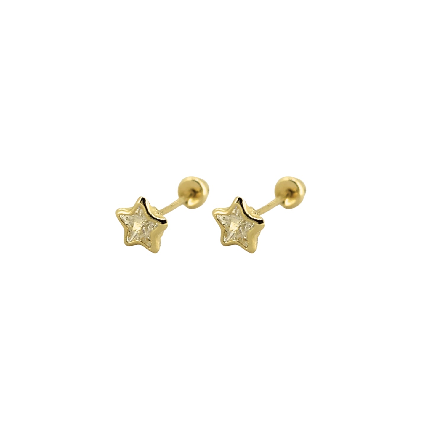 Aretes Oro 10K Broquel Estrella Zirconia 3, 4 o 6 mm a elegir