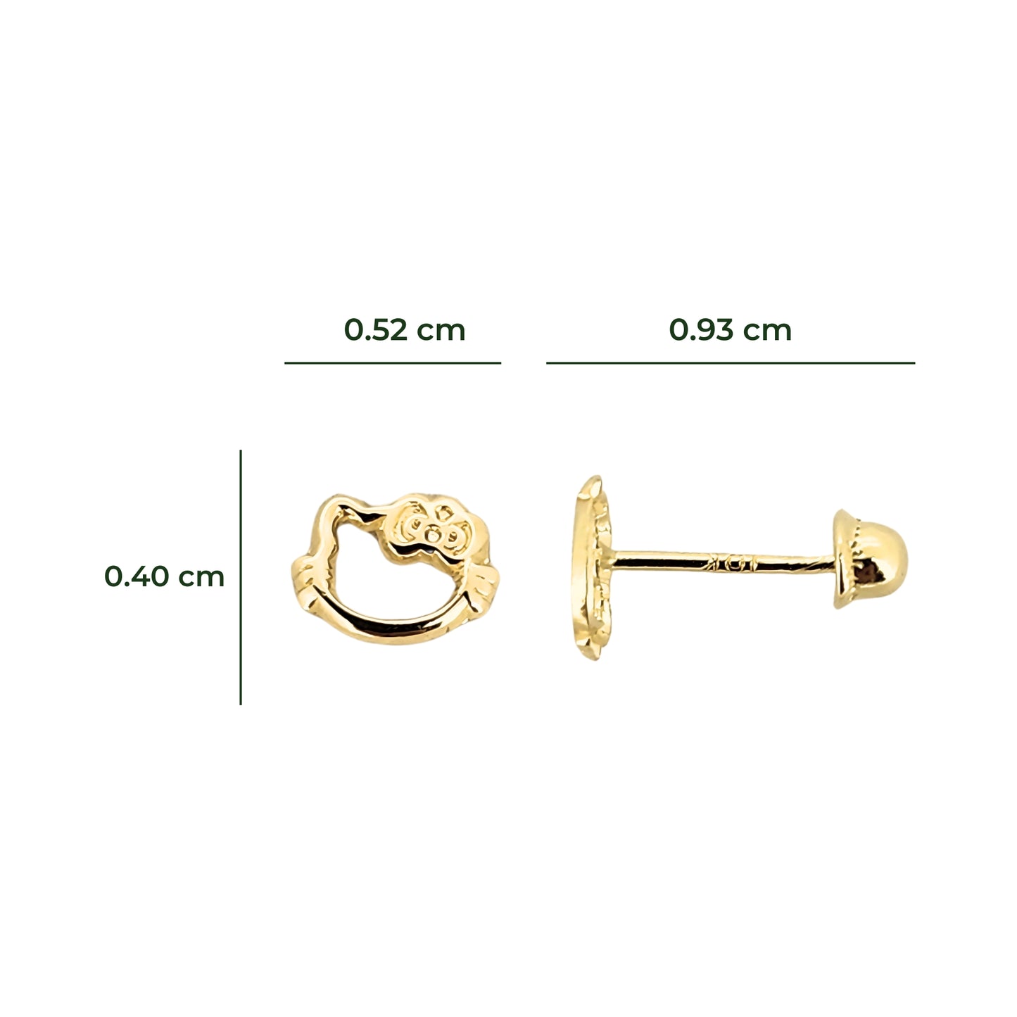 Aretes Gatita Silueta Oro 10k, Tipo Broquel