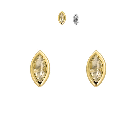 Aretes Oro 10K Broquel Zirconia Corte Marquise Bisel 6x3 mm o 5x2.5 mm a elegir