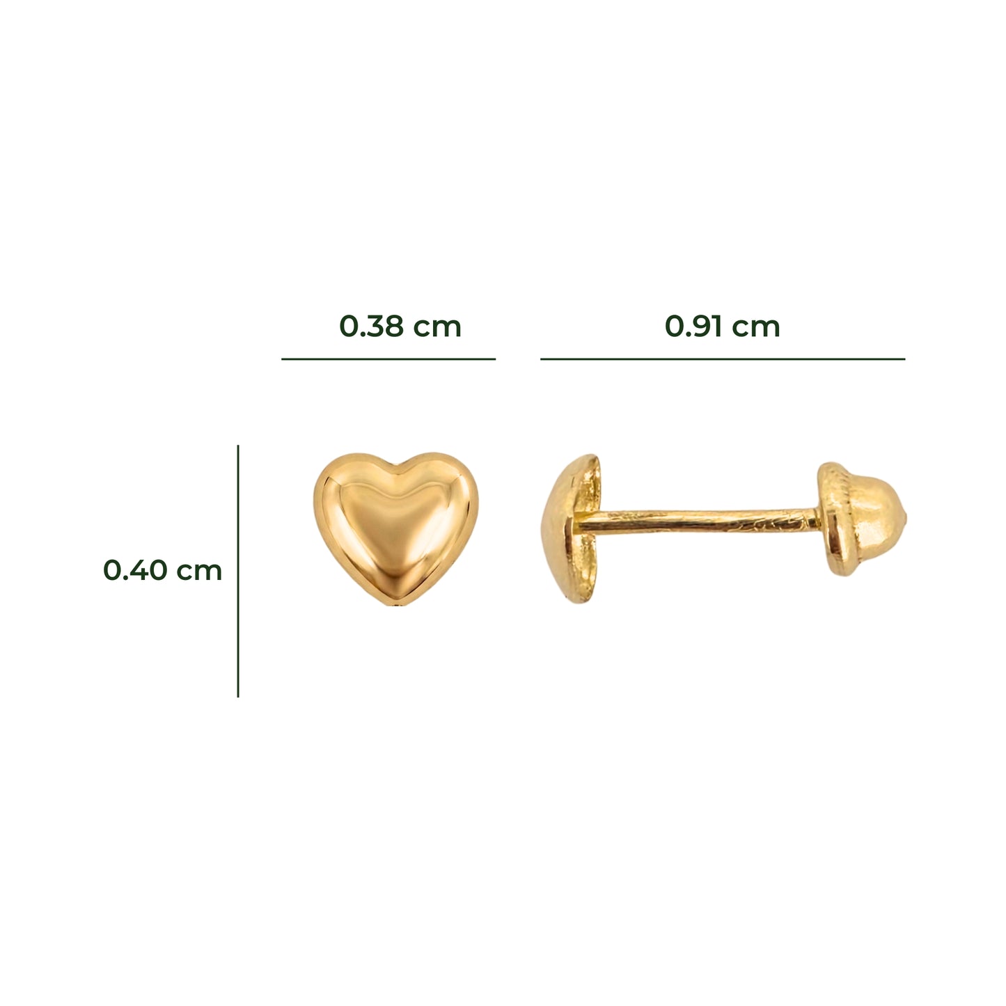 Aretes Oro 10K Broquel Corazon Inflado Chico