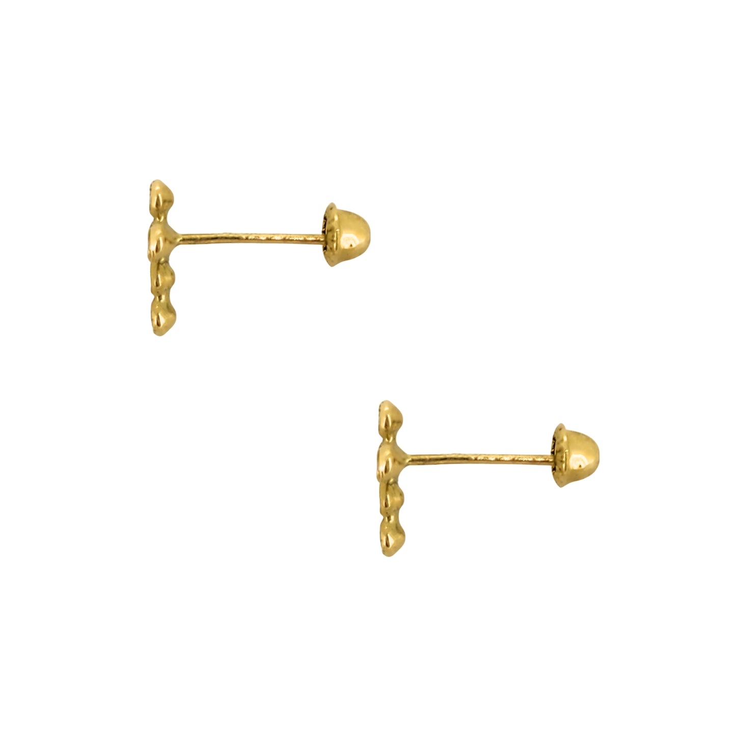 Aretes Oro 10K Broquel Cruz Zirconia Mini Bisel
