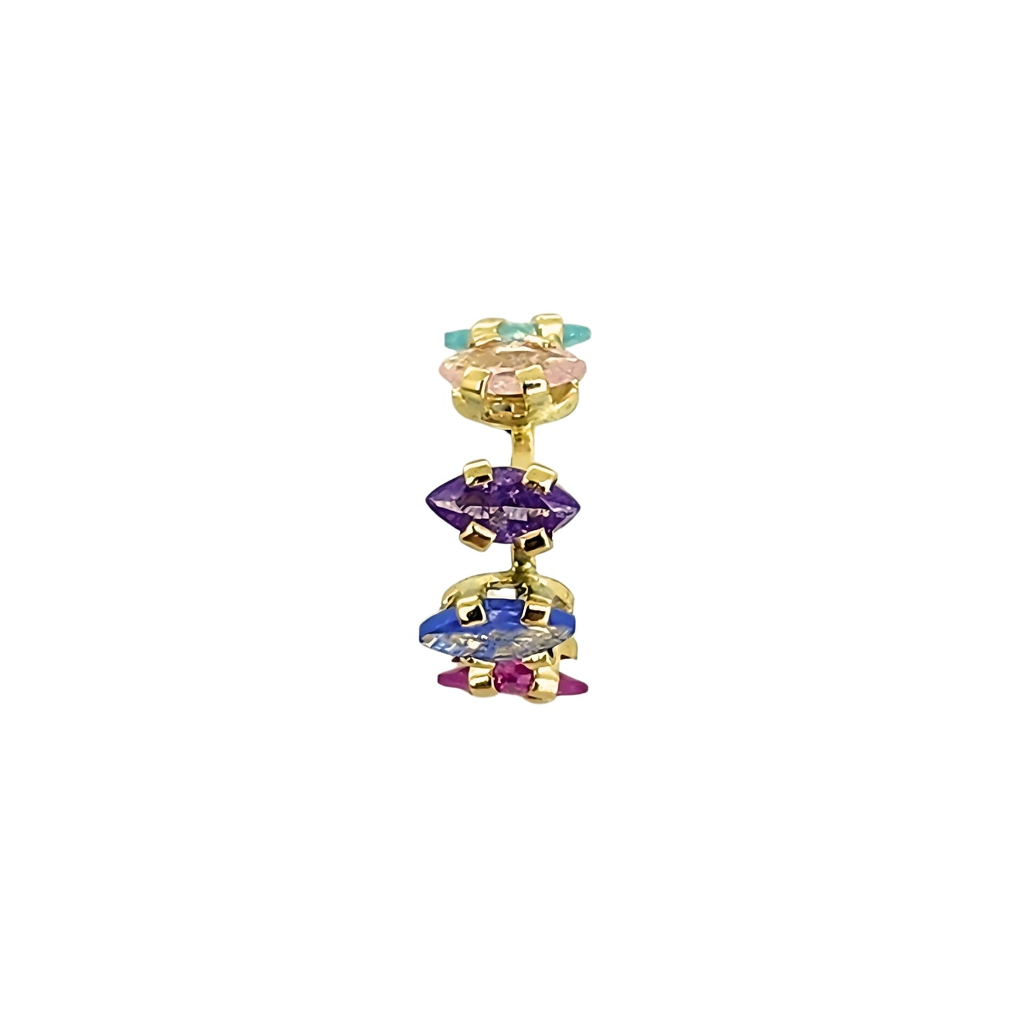 Aretes Oro 10K Broquel Huggie Con Zirconias Marquise de Colores