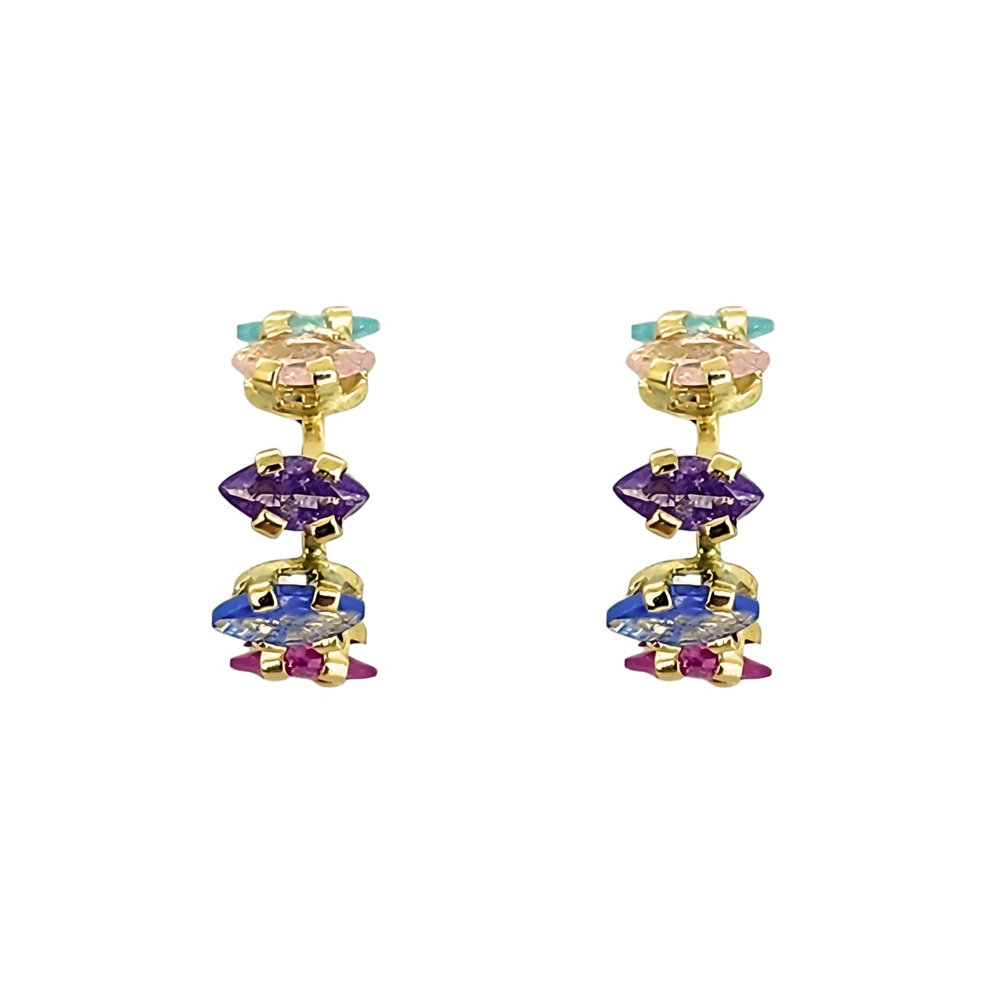 Aretes Oro 10K Broquel Huggie Con Zirconias Marquise de Colores