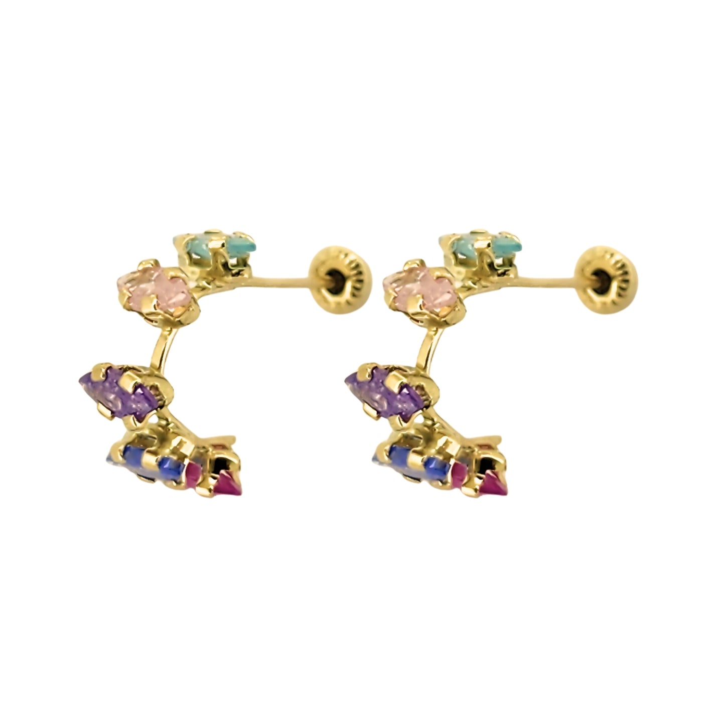Aretes Oro 10K Broquel Huggie Con Zirconias Marquise de Colores