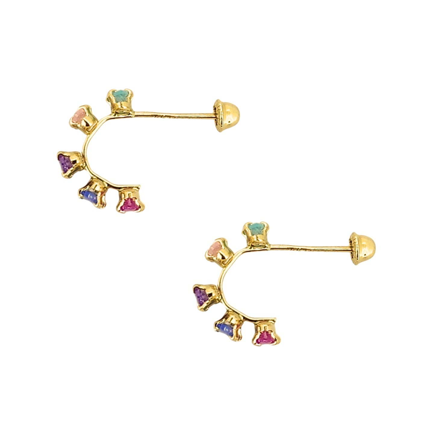 Aretes Oro 10K Broquel Huggie Con Zirconias Marquise de Colores
