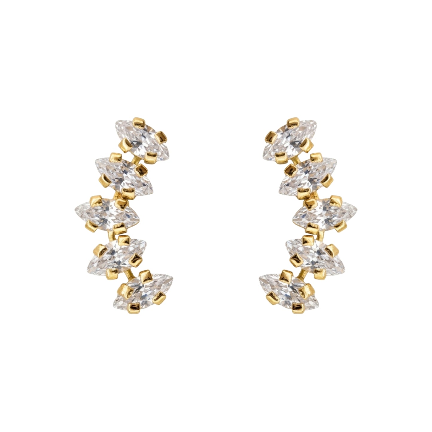 Aretes Oro 10K Broquel Lambada Zirconias Marquise Blancas