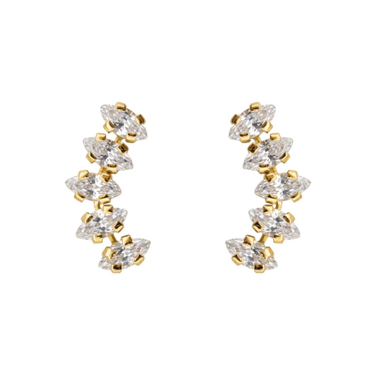 Aretes Oro 10K Broquel Lambada Zirconias Marquise Blancas