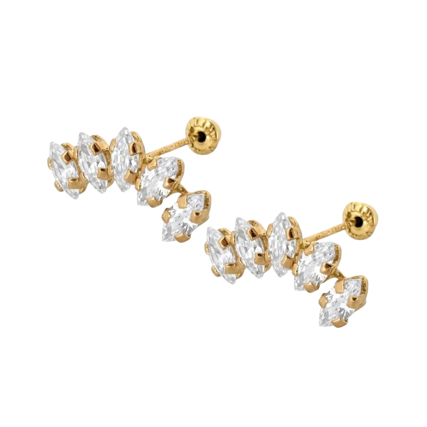 Aretes Oro 10K Broquel Lambada Zirconias Marquise Blancas