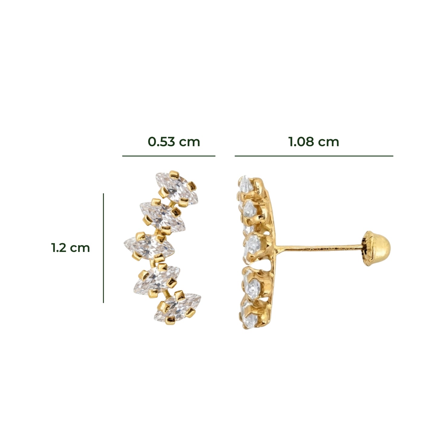 Aretes Oro 10K Broquel Lambada Zirconias Marquise Blancas