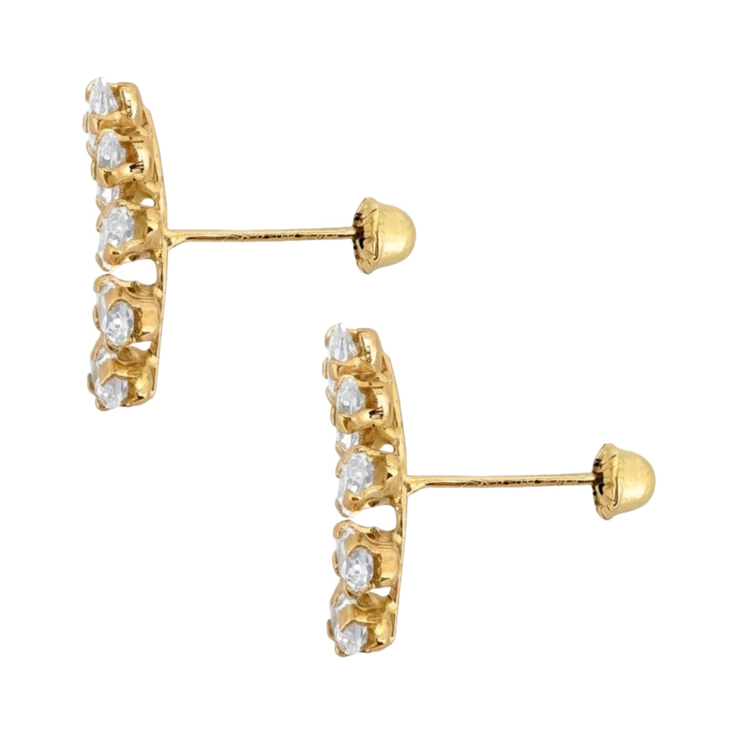 Aretes Oro 10K Broquel Lambada Zirconias Marquise Blancas