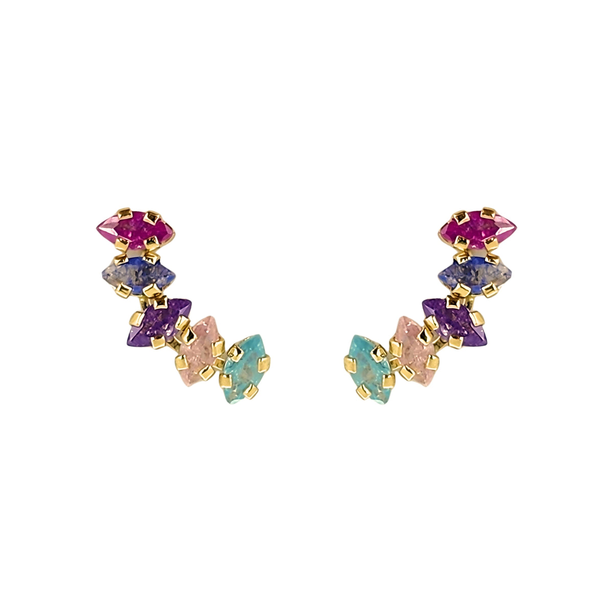 Aretes Oro 10K Broquel Lambada con Zirconias Marquise de Colores