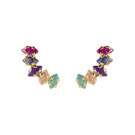 Aretes Oro 10K Broquel Lambada con Zirconias Marquise de Colores
