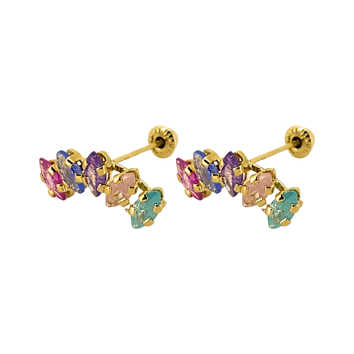 Aretes Oro 10K Broquel Lambada con Zirconias Marquise de Colores