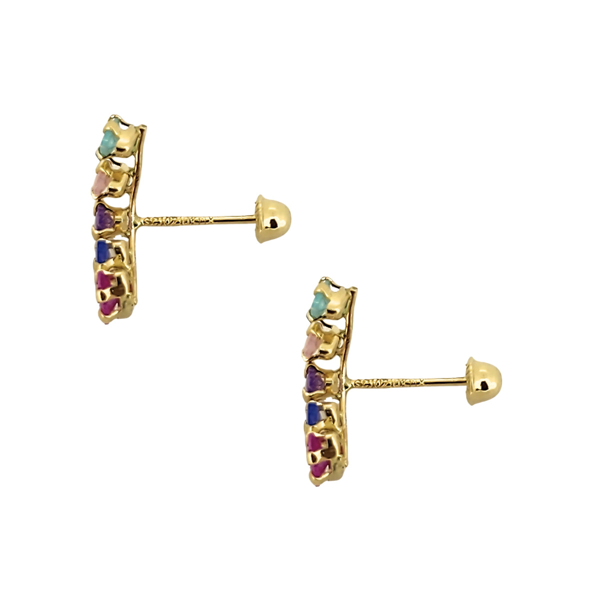 Aretes Oro 10K Broquel Lambada con Zirconias Marquise de Colores