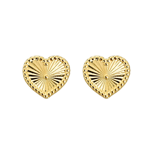 Aretes Oro 10K Broquel Corazón Rayado
