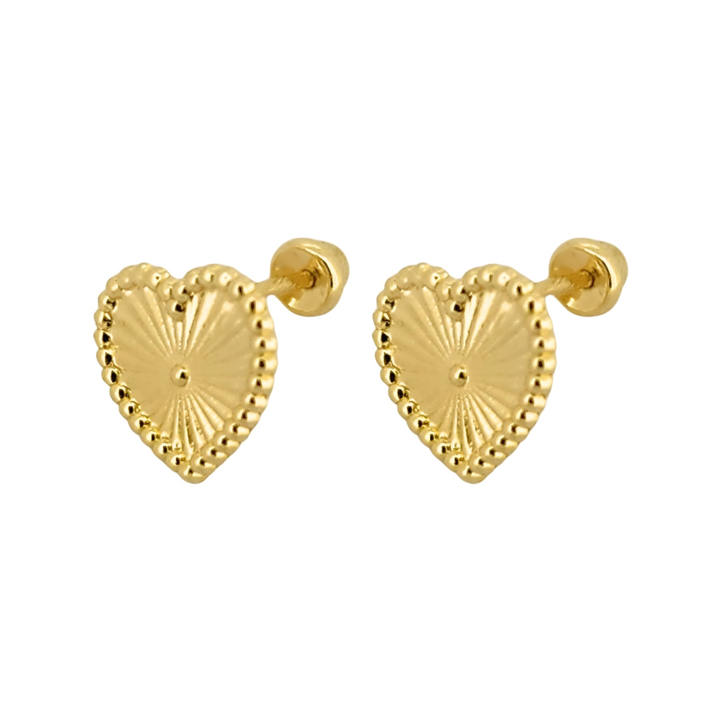Aretes Oro 10K Broquel Corazón Rayado