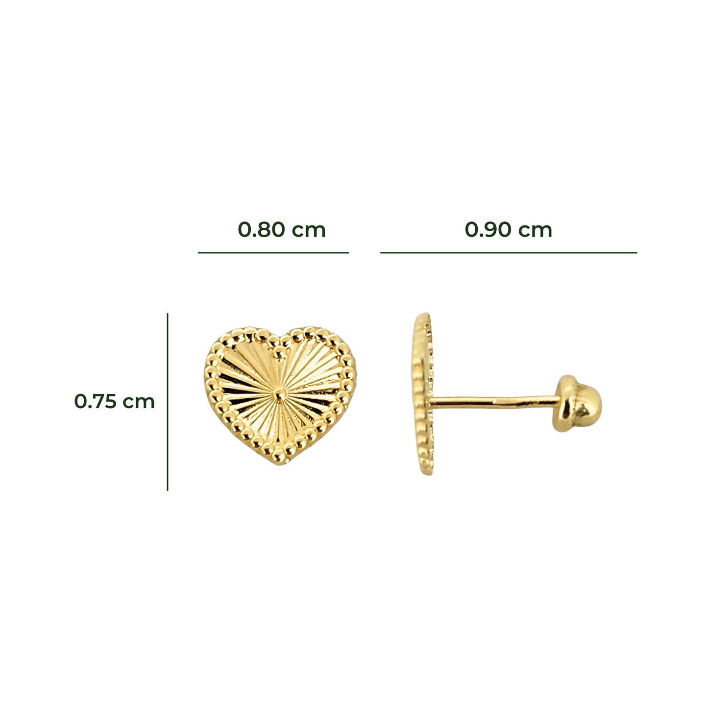 Aretes Oro 10K Broquel Corazón Rayado