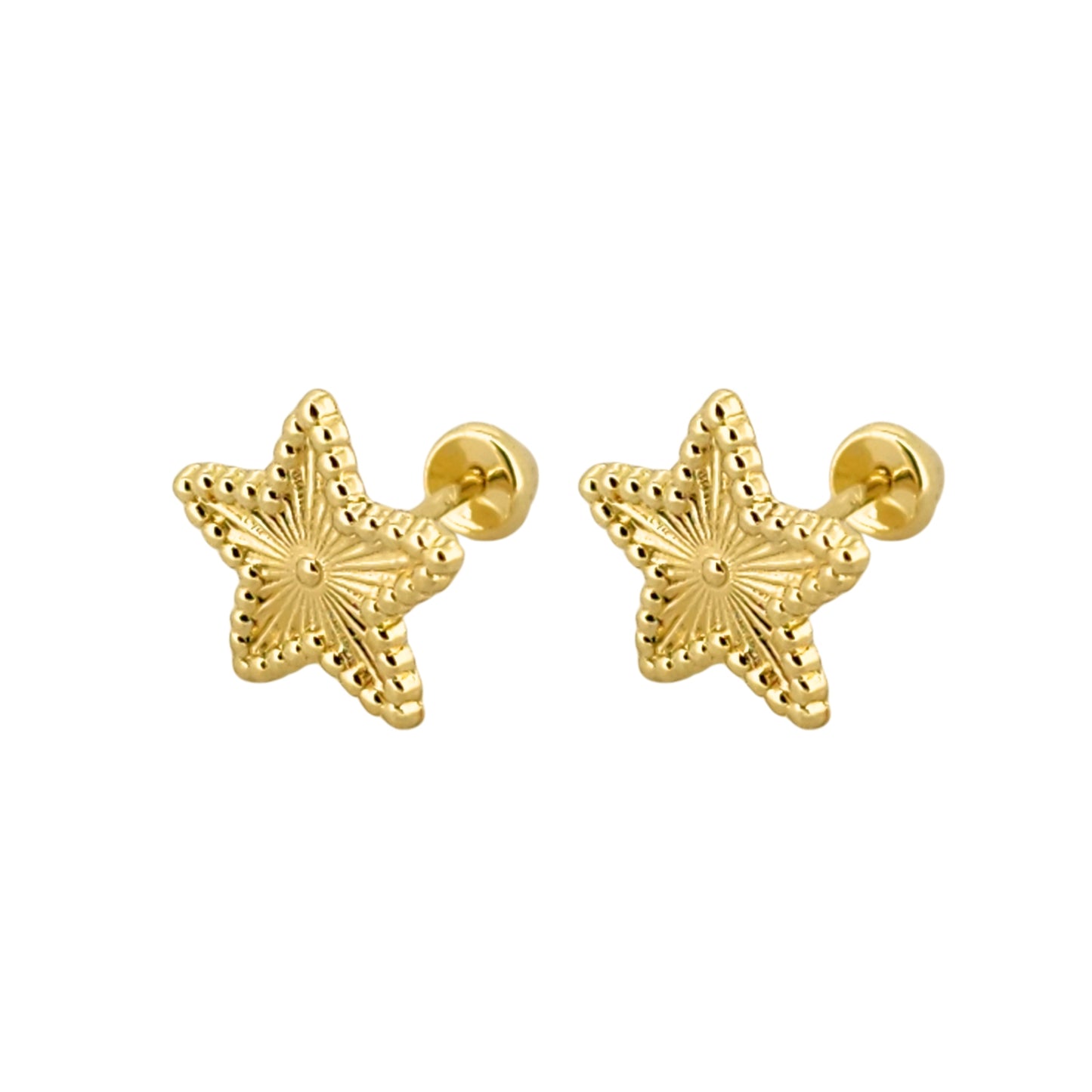 Aretes Oro 10K Broquel Estrella Rayada
