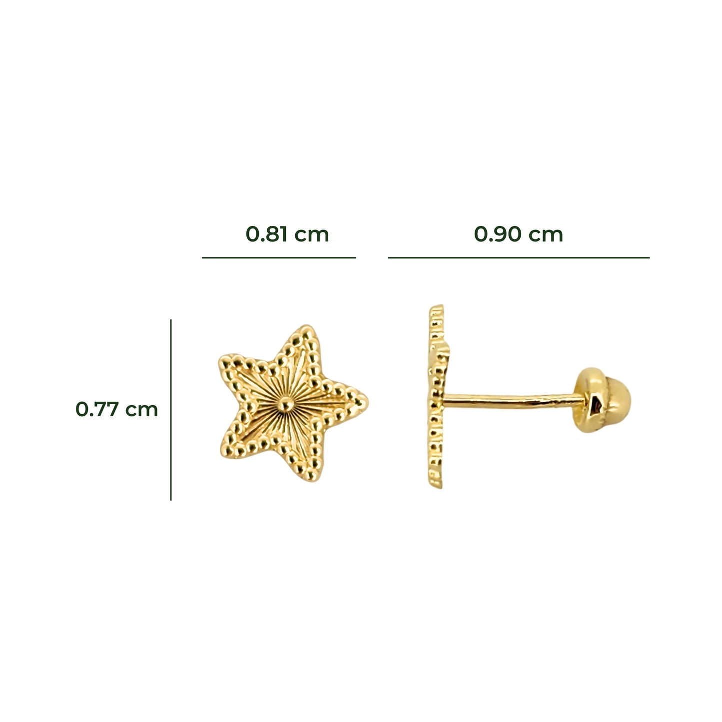 Aretes Oro 10K Broquel Estrella Rayada