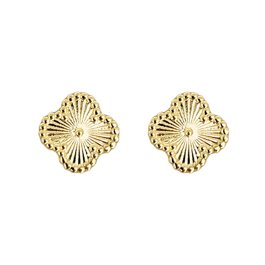 Aretes Oro 10K Broquel Trébol Rayado