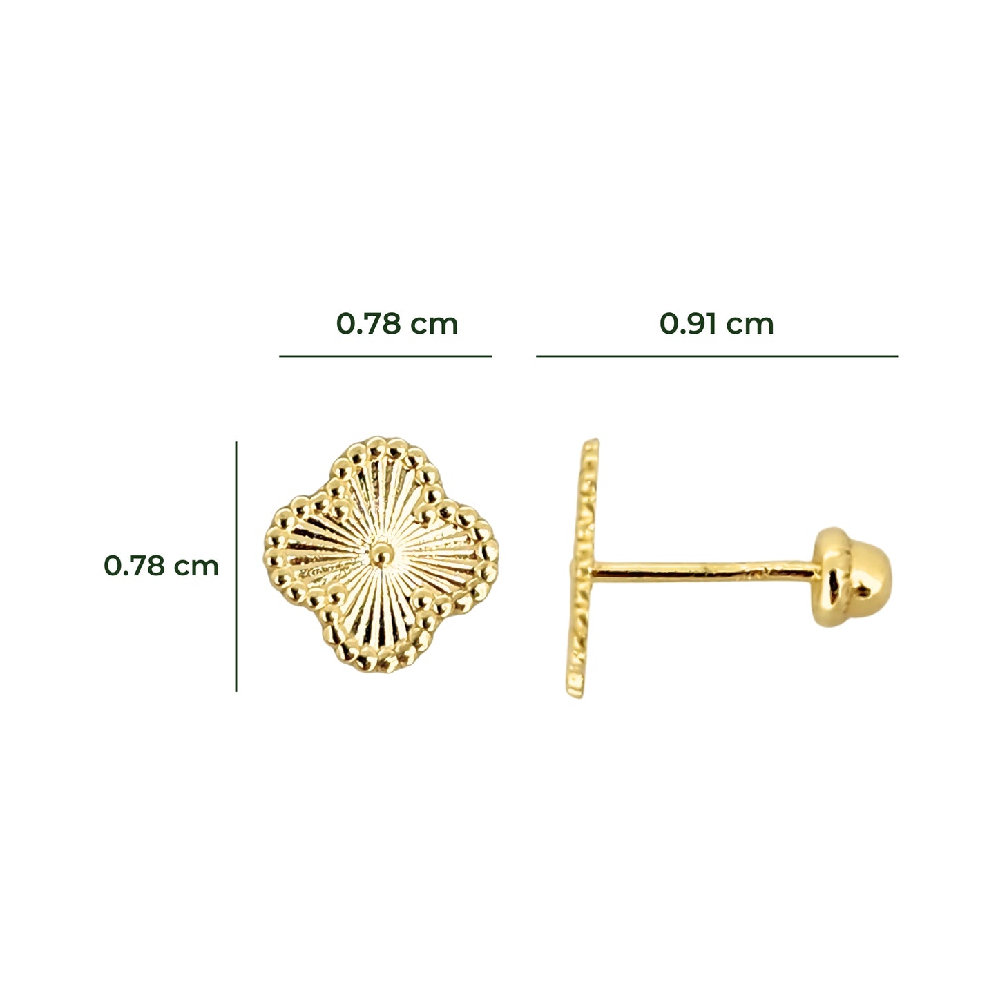 Aretes Oro 10K Broquel Trébol Rayado