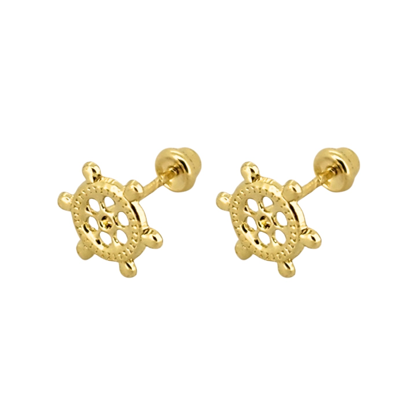 Aretes Oro 10K Broquel Timón de Barco