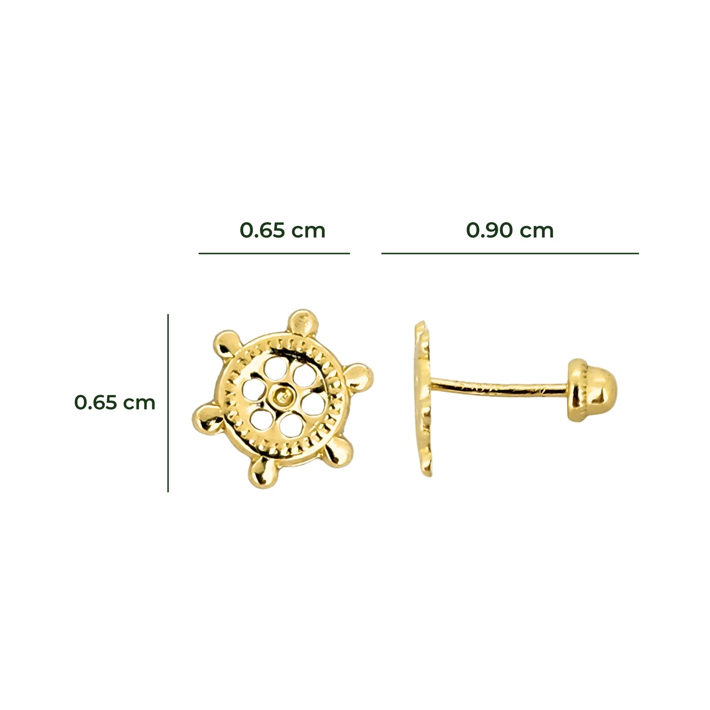 Aretes Oro 10K Broquel Timón de Barco